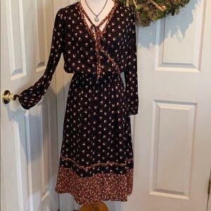 NWT New York & Co Black  floral boho dress Small